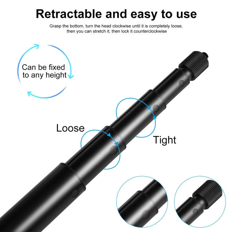 PULUZ 2m Metal Selfie Stick Monopod  for Insta360 One RS / X2 / X3 / X4 (Black)