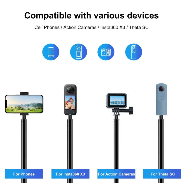 PULUZ 3m Metal Selfie Stick Monopod  for Insta360 One RS / X2 / X3 / X4 (Black)