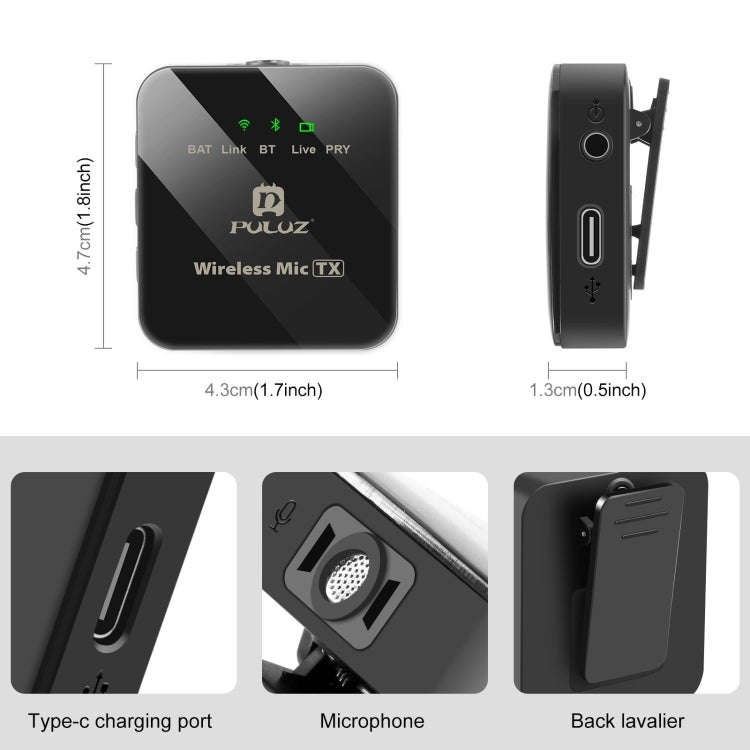 PULUZ Wireless Lavalier Microphone for iPhone / iPad, 8-Pin Receiver (Black)