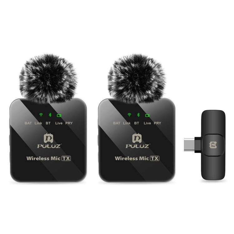 PULUZ Wireless Lavalier Microphone for Type-C Phone, Type-C Receiver and Dual Microphones (Black)