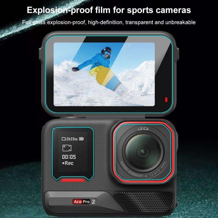 For Insta360 Ace Pro 2 PULUZ 3 in 1 Rear & Front  Screen and Lens Tempered Glass Film (Transparent)