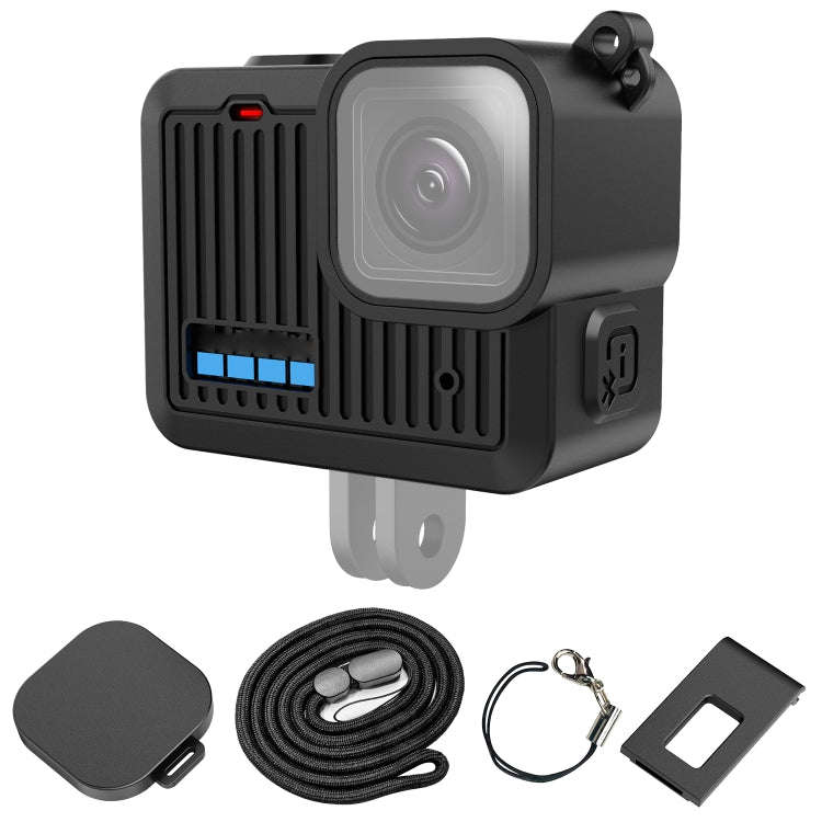 For GoPro HERO 4K 2024 PULUZ Silicone Protective Case Side Interface Cover with Wrist Strap & Len...