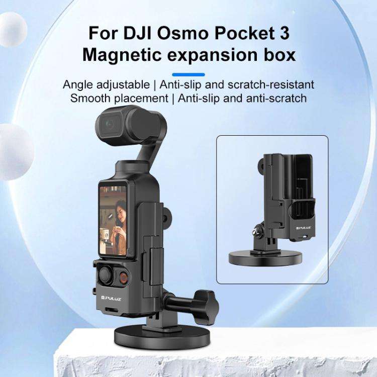 For DJI OSMO Pocket 3 PULUZ Protective Frame Magnetic Desktop Mount Angle Adjustable Base (Black)