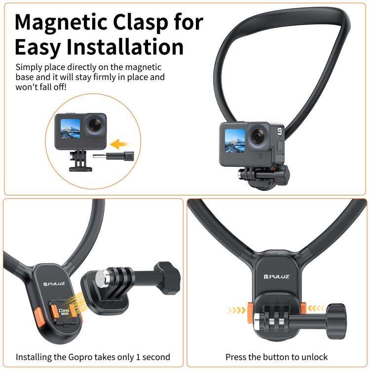 PULUZ Lazy Neck Bracket Magnetic Quick Release POV View Mount (Black)