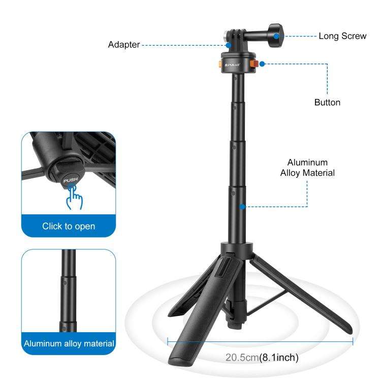 PULUZ Mini Magnetic Quick Release Selfie Stick Tripod (Black)