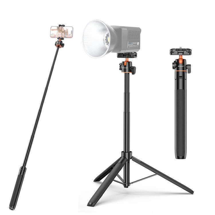 PULUZ 1.4m Phone Selfie Stick Tripod Vlog Live Streaming Holder with Phone Clip (Black)