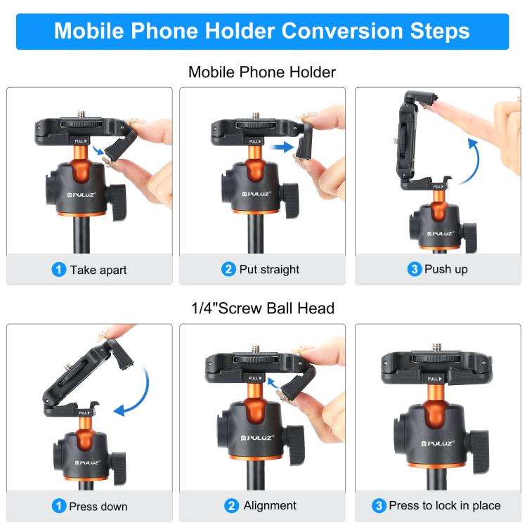 PULUZ 1.4m Phone Selfie Stick Tripod Vlog Live Streaming Holder with Phone Clip (Black)