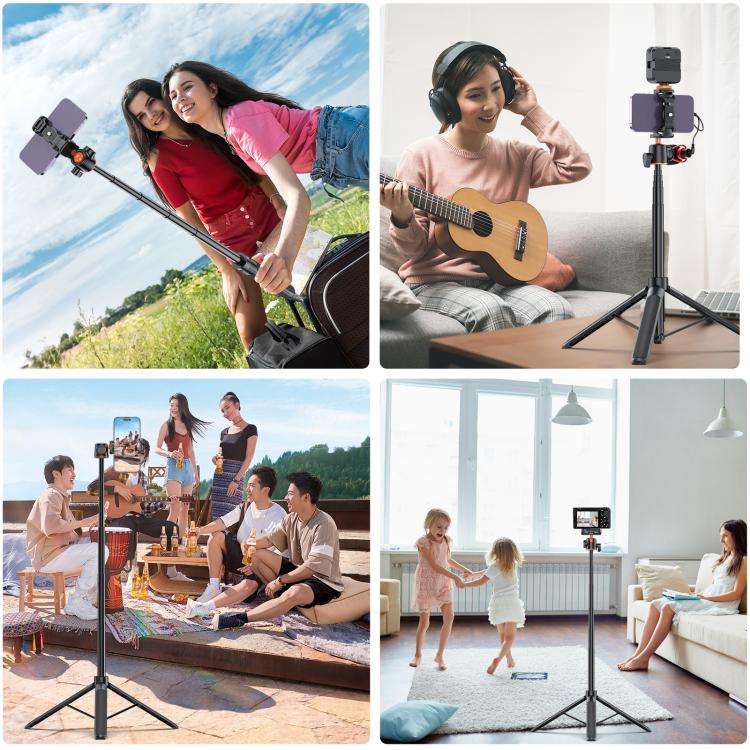 PULUZ 1.4m Phone Selfie Stick Tripod Vlog Live Streaming Holder with Phone Clip (Black)
