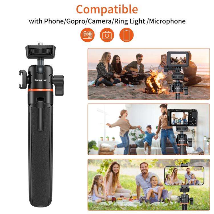 PULUZ Mini Phone Camera Extension Tripod Stand 360 Degree Ball Head Cold Shoe Selfie Stick (Black)
