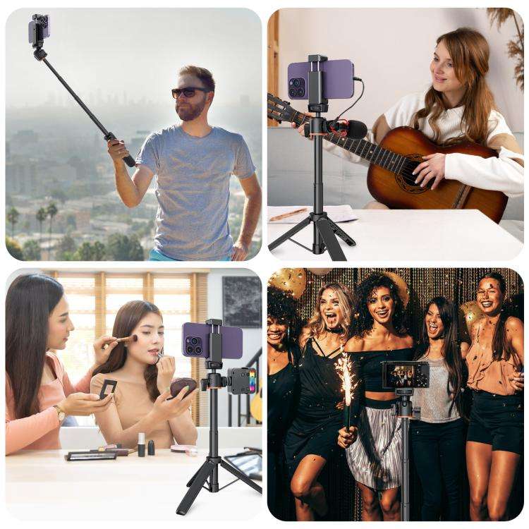 PULUZ Mini Phone Camera Extension Tripod Stand 360 Degree Ball Head Cold Shoe Selfie Stick (Black)