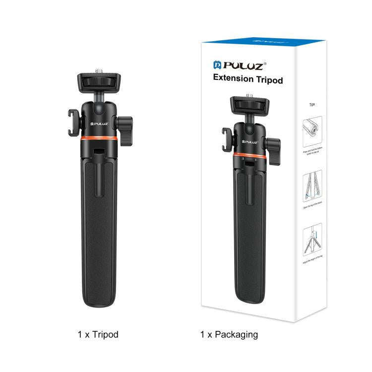 PULUZ Mini Phone Camera Extension Tripod Stand 360 Degree Ball Head Cold Shoe Selfie Stick (Black)