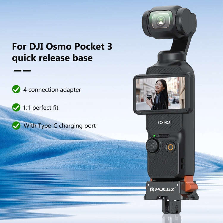 For DJI Osmo Pocket 3 PULUZ Type-C Charging Base Quick Release Mount Adapter (Black)