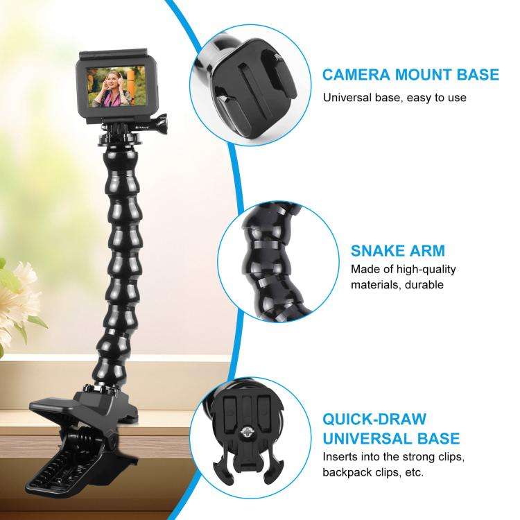 PULUZ Action Sports Cameras Jaws Flex Clamp Mount with Phone Clamp (Black)