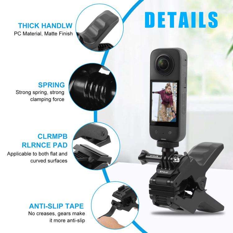 PULUZ Action Sports Cameras Jaws Flex Clamp Mount with Phone Clamp (Black)
