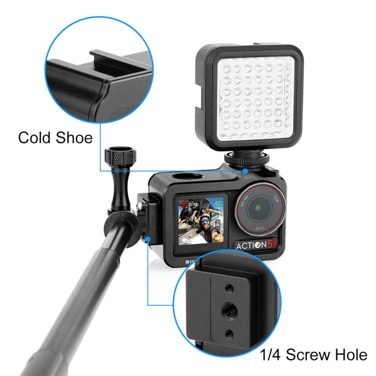 For DJI Osmo Action 5 Pro PULUZ Metal Cage Expansion Adapter Frame with Cold Shoe (Black)