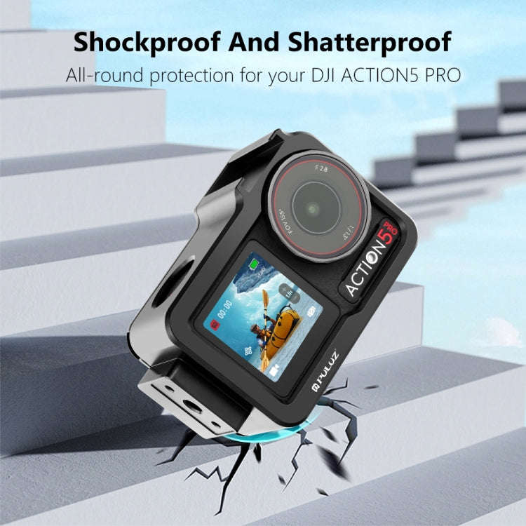 For DJI Osmo Action 5 Pro PULUZ Metal Cage Expansion Adapter Frame with Cold Shoe (Black)
