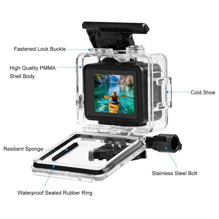 For GoPro HERO 4K 2024 PULUZ 60m / 196ft Waterproof Housing Protective Case with Buckle Basic Mou...