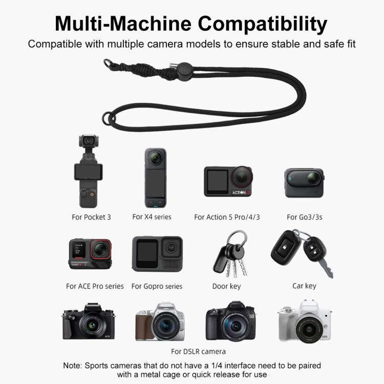 PULUZ Sports Camera Lanyard Long Adjustable Anti-lost Rope for DJI OSMO Pocket 3 / Insta360 X5 (B...