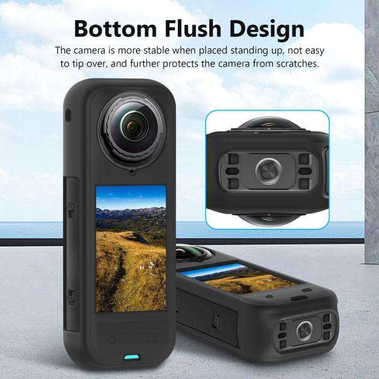 For Insta360 X5 PULUZ Silicone Protective Case with Lens Cover (Black)