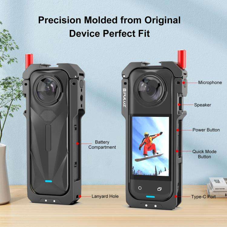 For Insta360 X5 PULUZ Metal Protective Cage Rig Housing Frame with Lens Cover (Black)