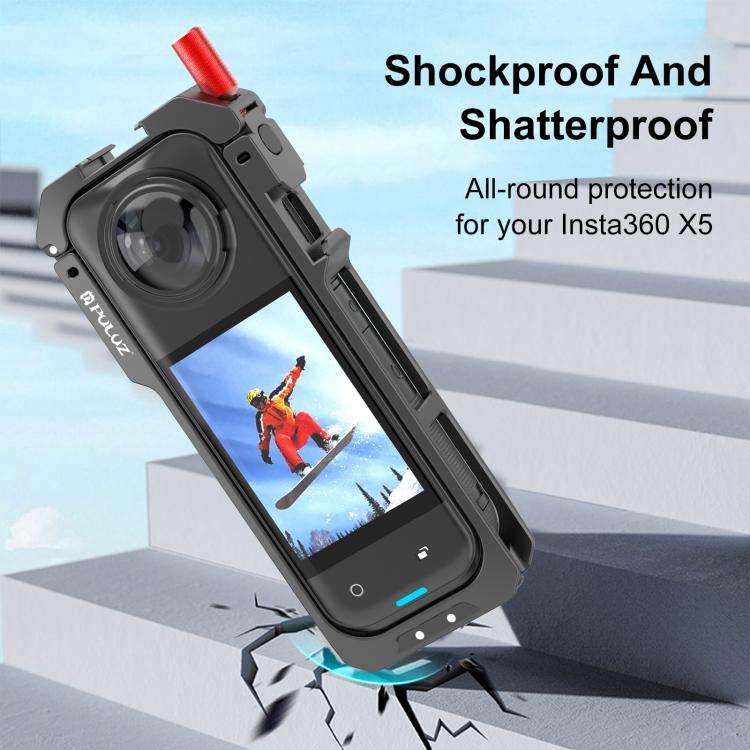 For Insta360 X5 PULUZ Metal Protective Cage Rig Housing Frame with Lens Cover (Black)