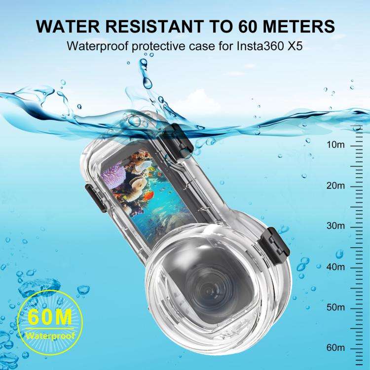 For Insta360 X5 PULUZ Quick Release 60m Waterproof Sealed Diving Case (Transparent)