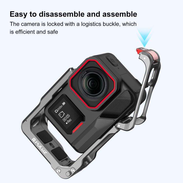 For Insta360 Ace Pro 2 PULUZ Aluminum Alloy Protective Cage Rig Dual Cold Shoe Housing Frame (Sil...