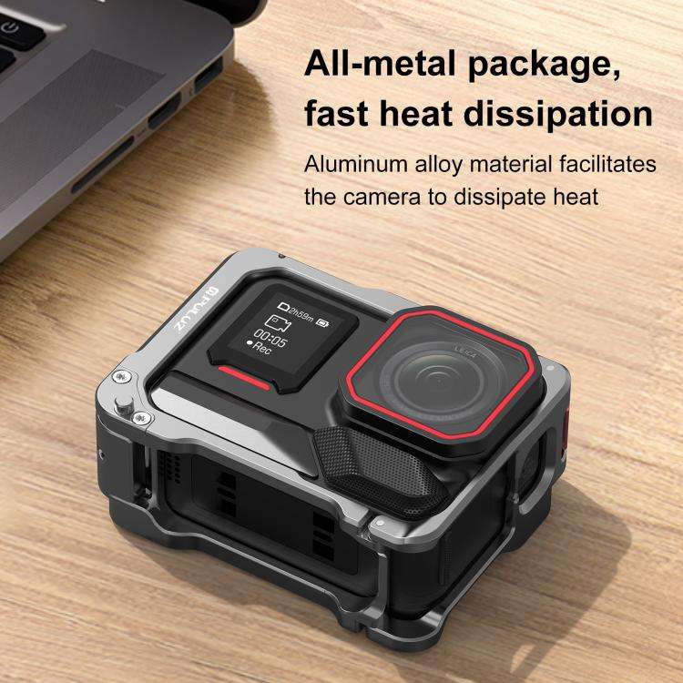 For Insta360 Ace Pro 2 PULUZ Aluminum Alloy Protective Cage Rig Dual Cold Shoe Housing Frame (Sil...