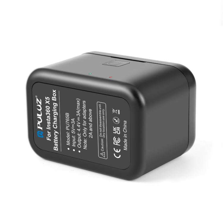 For Insta360 X5 PULUZ Dual-Batteries Charging Box Battery & Memory Card Storage Case (Black)