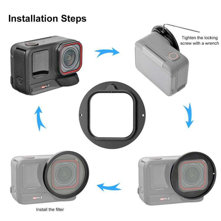 For Insta360 Ace Pro 2 PULUZ 52mm UV Lens Filter Adapter Ring with Lens Cover (Black)