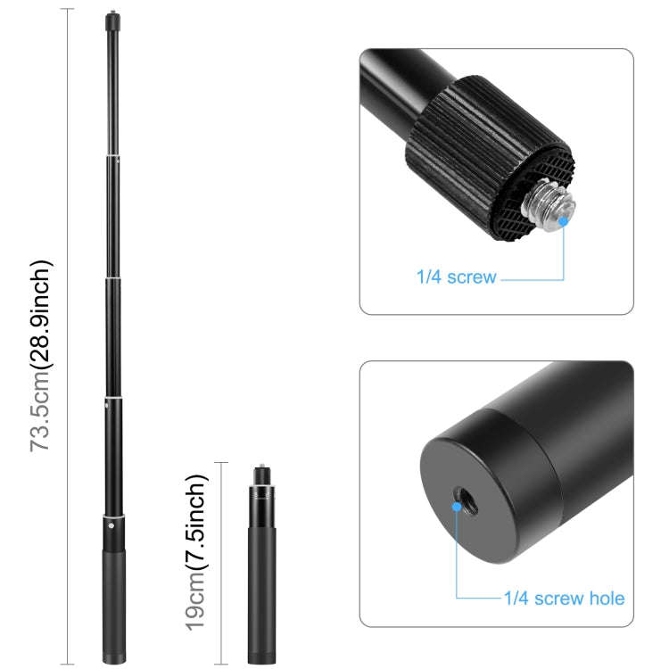 PULUZ 70cm Metal Selfie Stick Monopod with Invisible Adapter Base & Screw for Insta360 One RS / X...