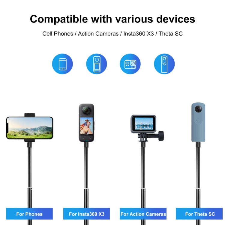 PULUZ 70cm Metal Selfie Stick Monopod with Invisible Adapter Base & Screw for Insta360 One RS / X...
