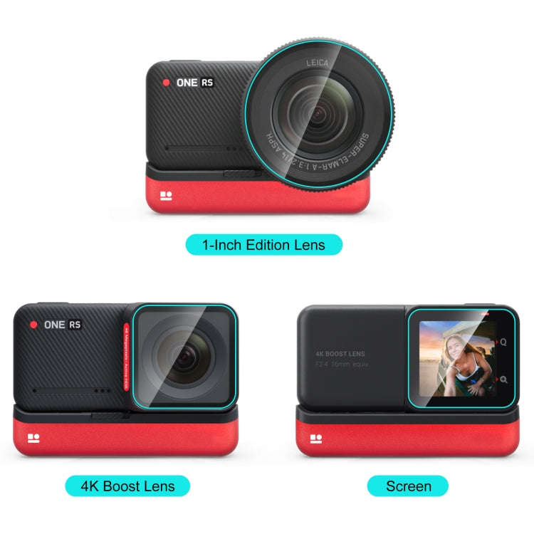 For Insta360 One RS PULUZ 3 in 1 Screen + 4K Lens + Leica Lens Tempered Glass Film(Transparent)