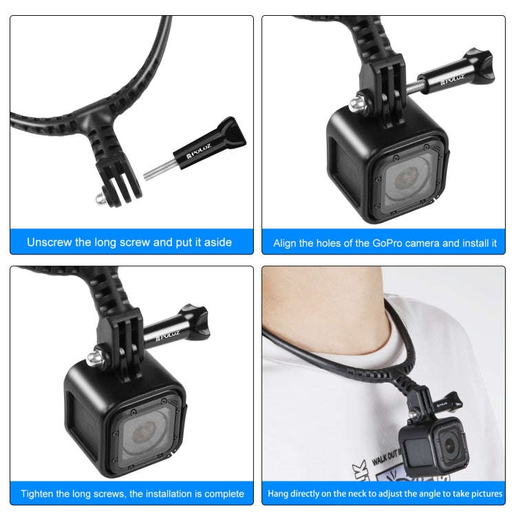 PULUZ Lazy Adjustable Neck Bracket for GoPro Action Cameras (Black)