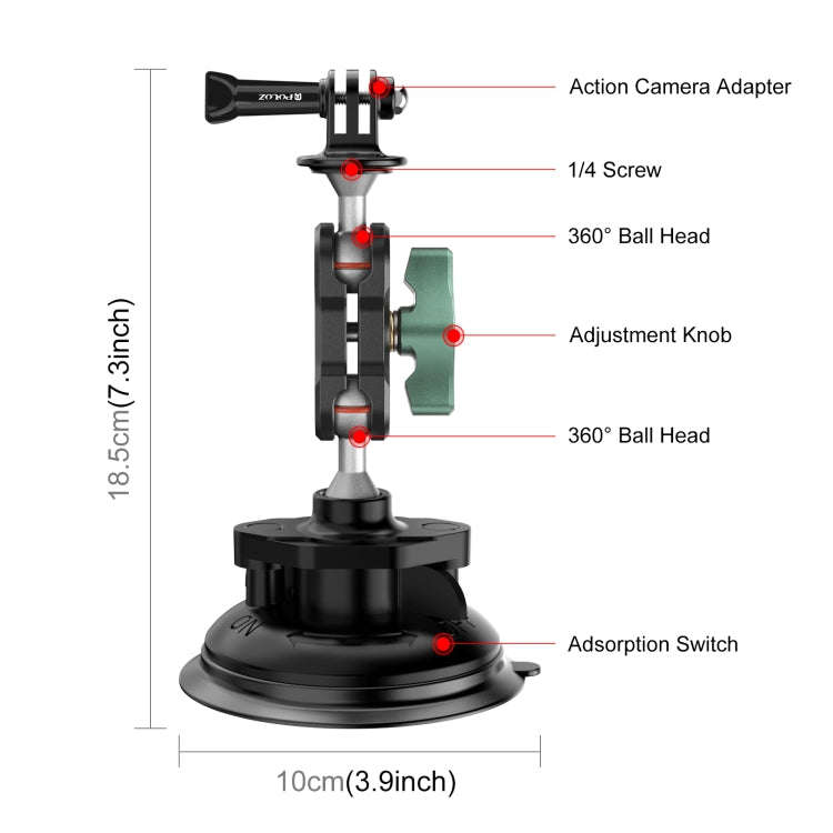 PULUZ Magic Arm Strong Suction Cup Aluminum Alloy Mount(Black)
