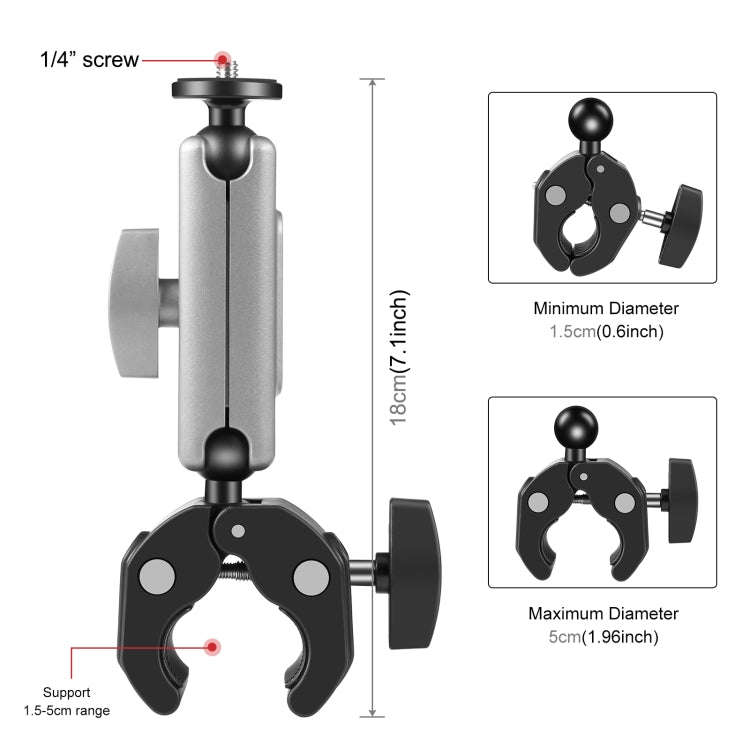 PULUZ Motorcycle Crab Pliers Clip Arm Mount with Mount Adapter & Long Screw (Black)