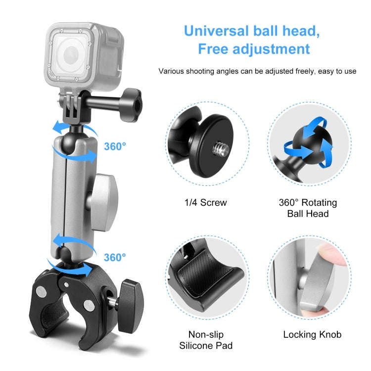 PULUZ Motorcycle Crab Pliers Clip Arm Mount with Mount Adapter & Long Screw (Black)