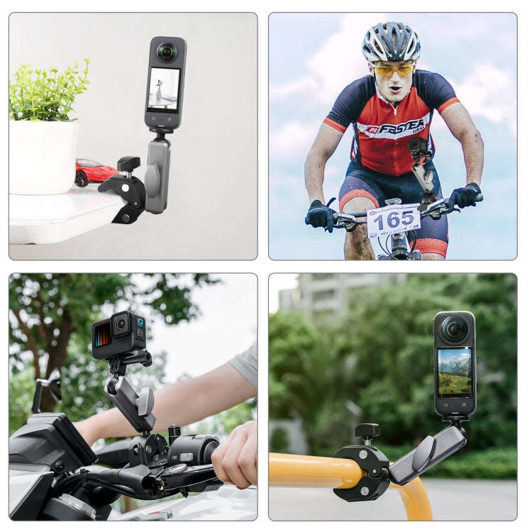PULUZ Motorcycle Crab Pliers Clip Arm Mount with Mount Adapter & Long Screw (Black)
