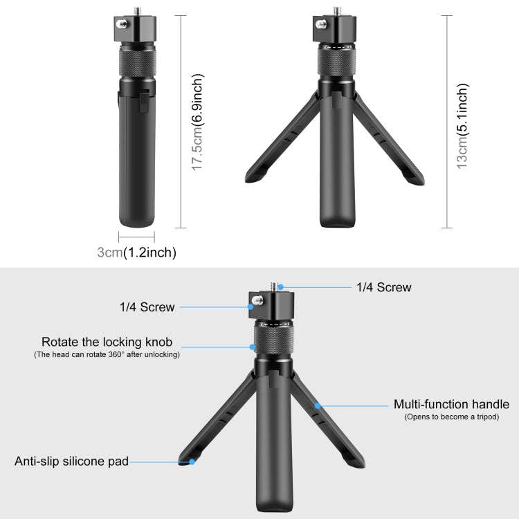For Insta360 X3 / X4 PULUZ Rotary Handle Desktop Tripod Stand (Black)