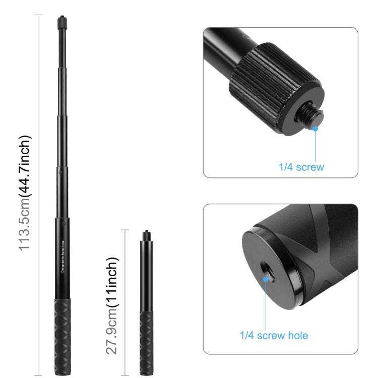 For Insta360 X3 / X4 PULUZ Rotary Handle Desktop Tripod Stand 110cm Selfie Stick Monopod (Black)