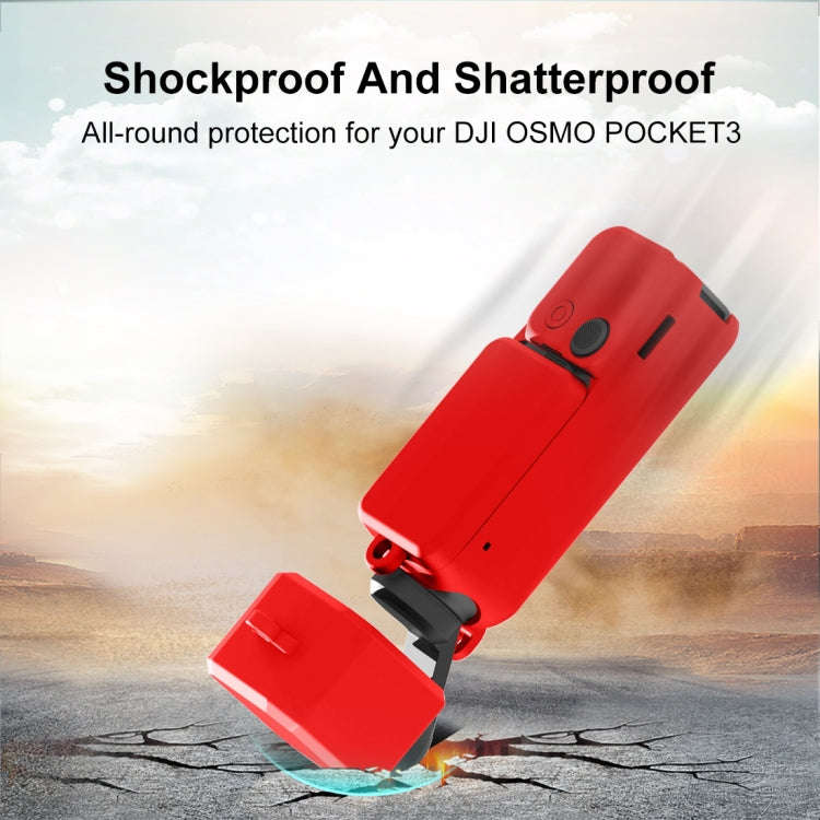 For DJI OSMO Pocket 3 PULUZ  3 in 1 Silicone Cover Case Set (Red)