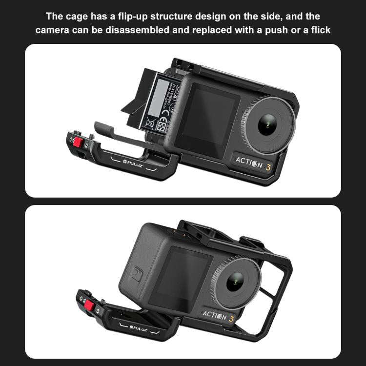 For DJI Osmo Action 5 Pro / 4 / 3 PULUZ All-inclusive Aluminum Alloy Cage Expansion Adapter Frame...