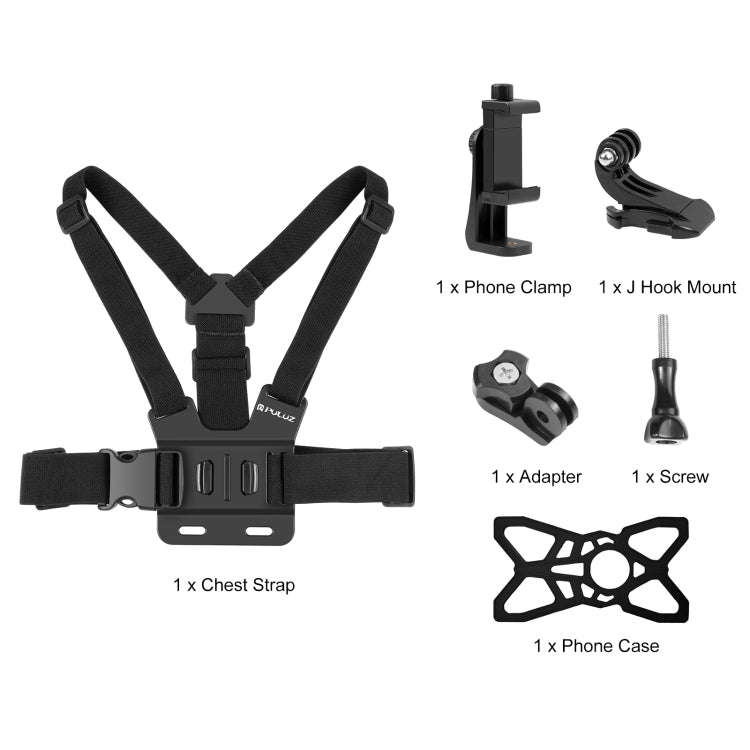 PULUZ  5 in 1 Adjustable Body Mount Belt Chest Strap with Phone Clamp & J Hook Mount & Long Screw...