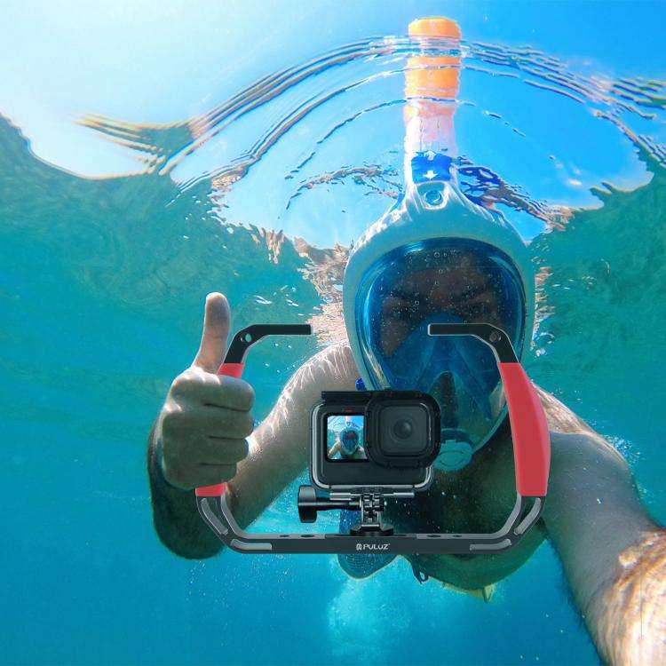 [US Warehouse] PULUZ Dual Silicone Handles Aluminium Alloy Underwater Diving Rig for GoPro, DJI O...