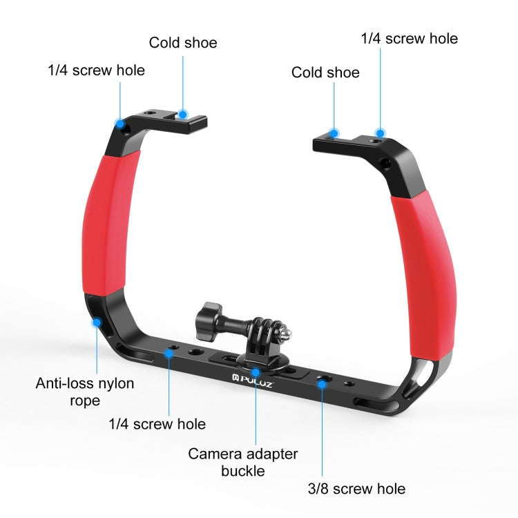 PULUZ Dual Silicone Handles Aluminium Alloy Underwater Diving Rig for GoPro, DJI OSMO Action, Ins...