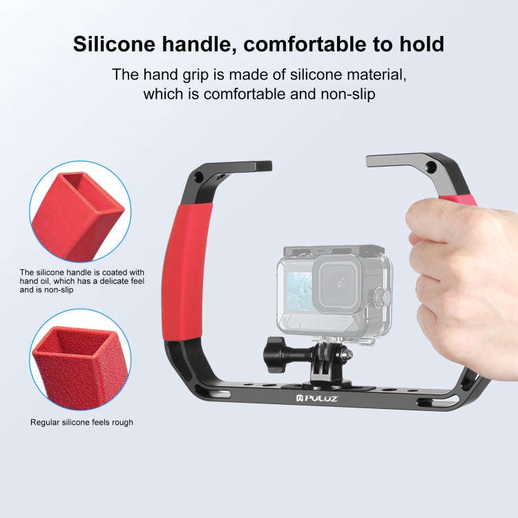 PULUZ Dual Silicone Handles Aluminium Alloy Underwater Diving Rig for GoPro, DJI OSMO Action, Ins...