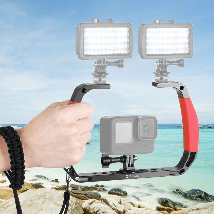 PULUZ Dual Silicone Handles Aluminium Alloy Underwater Diving Rig for GoPro, DJI OSMO Action, Ins...