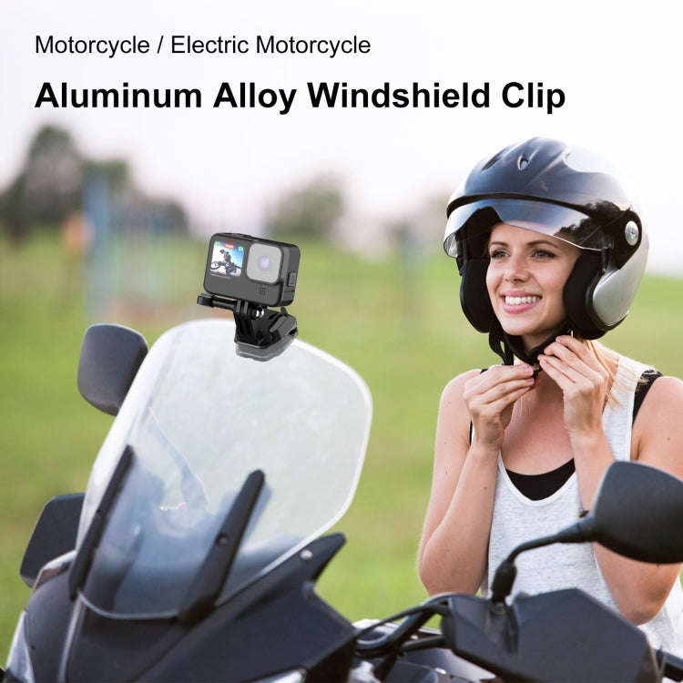 PULUZ Motorcycle Windshield Action Camera Mount Clip for GoPro Hero12 Black / DJI Osmo Action 4 /...