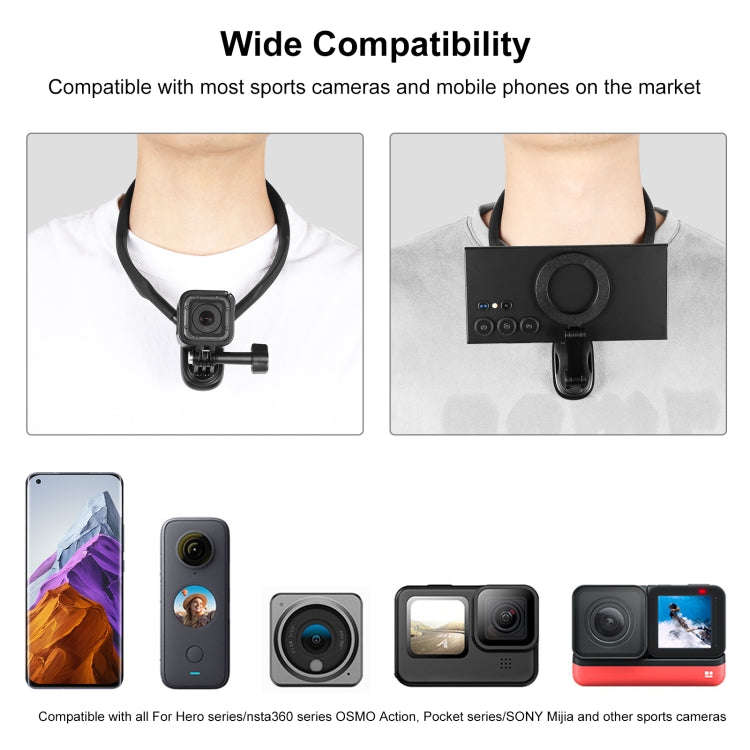 PULUZ Magnetic Collar Bracket POV View Mount with Phone Clamp for GoPro Action Cameras / Phones (...