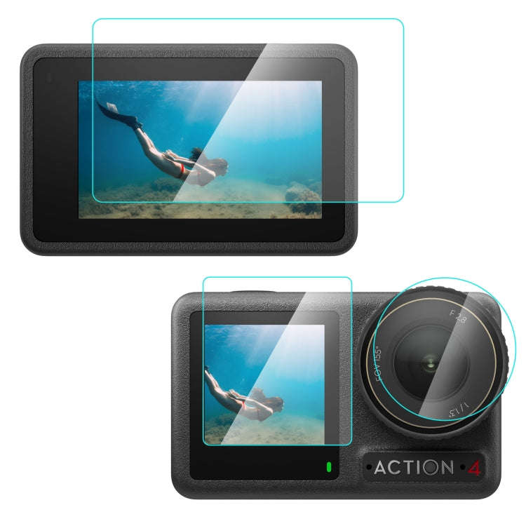 For DJI Osmo Action 4 PULUZ 3-in-1 Lens Front and Back Screen Tempered Glass Explosion-proof Film...